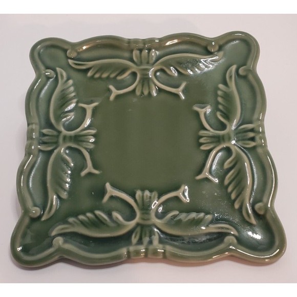 California Pantry Classic Ceramics Moss Green 6" Square Trivet Candle Plate - Picture 1 of 3